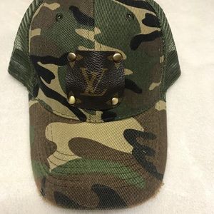 Camo Baseball Hat with Louis Vuitton Patch